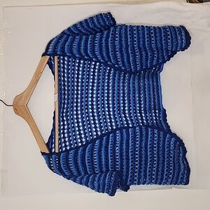 Liz Claiborne Blue Crochet Bohemian Bolero Cardigan size L‎